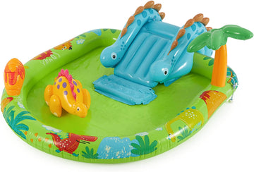 Intex Little Dino Inflatable Backyard Pool Play Center with Palm Tree Sprayer Mini Slide and Inflatable Dinosaur